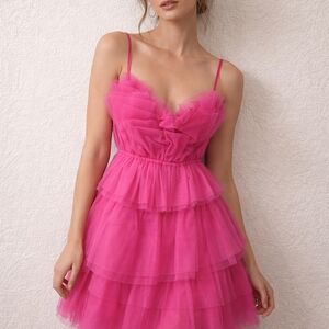 Chic Fuchsia Layered Mini Dress